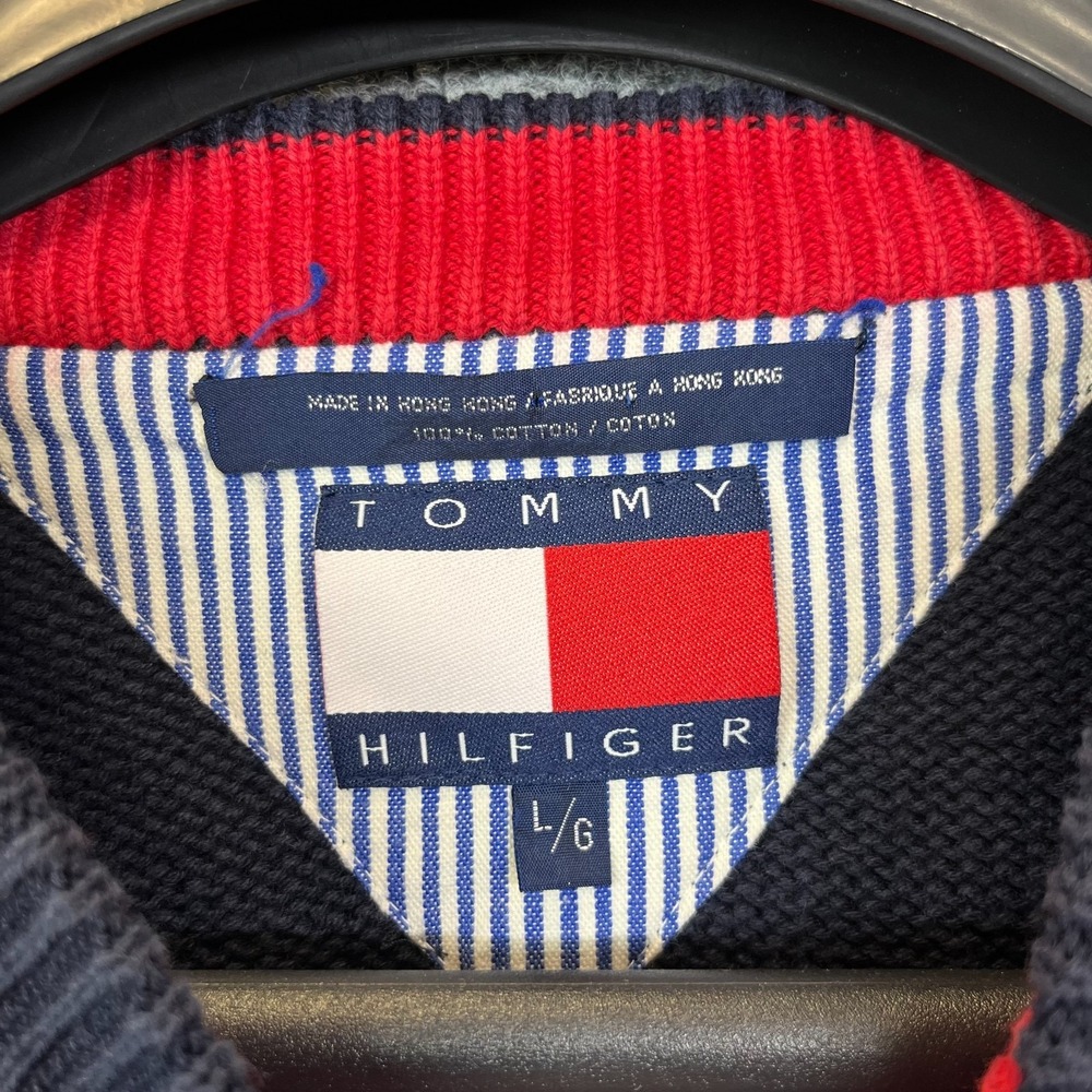 Vintage Tommy Hilfiger Sweater Mens Navy Green Knit Long Sleeve Pullover - Large - Picture 9 of 16